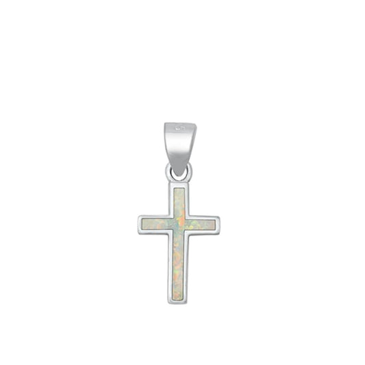 Sterling Silver Simple White Opal Cross High Polished Religious Pendant 925 New