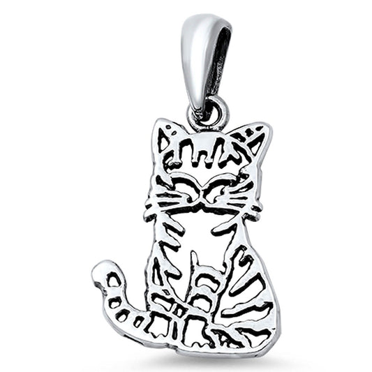 Cutout Cat Pendant .925 Sterling Silver Outline Kitten Animal Pet Cute Charm