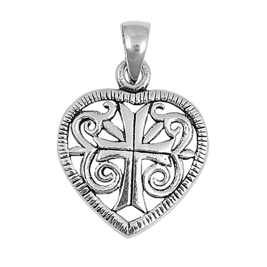 Sterling Silver Ornate Cross Heart Pendant Filigree Vintage Christian Charm 925