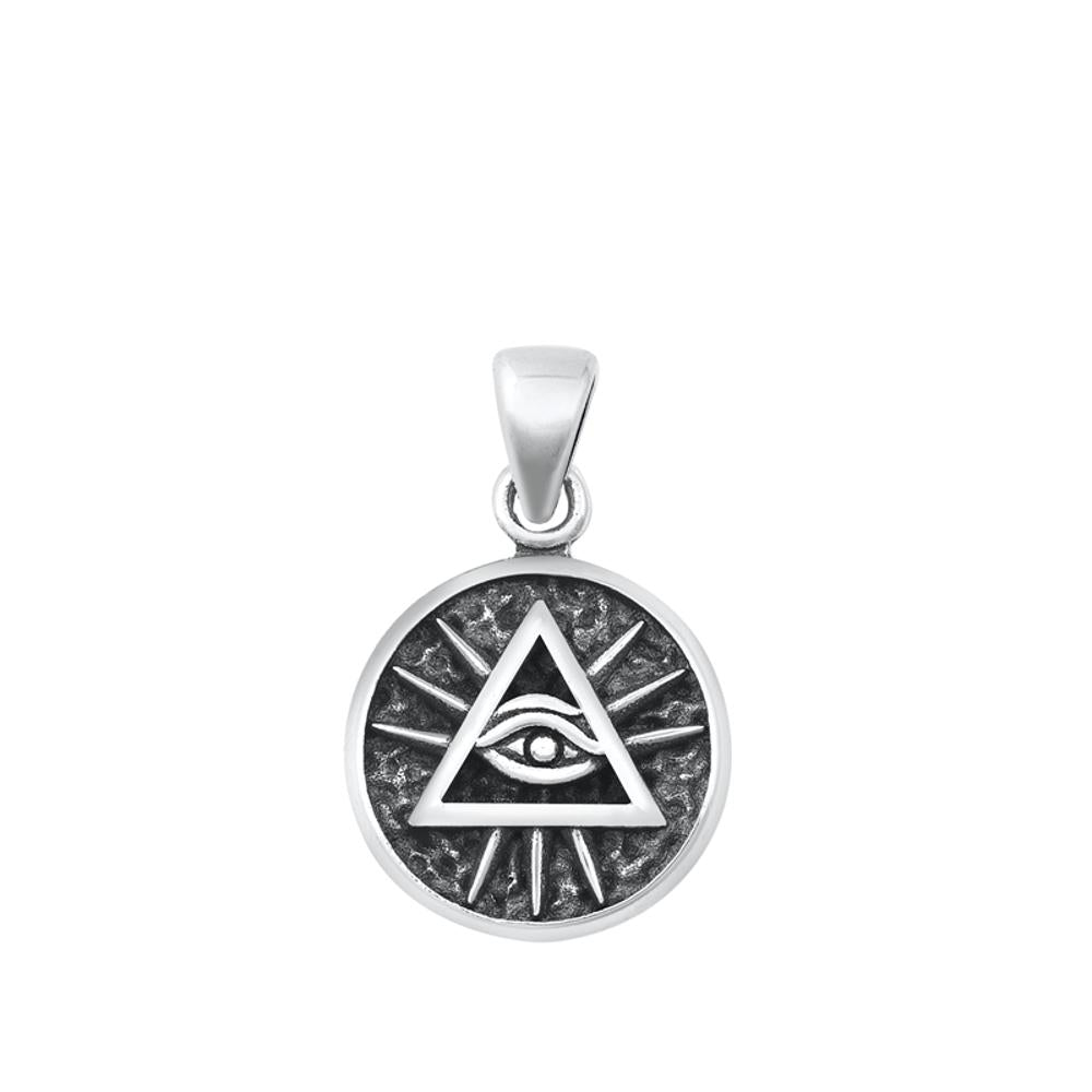 Sterling Silver Oxidized Eye of Providence Pendant Pyramid Triangle Charm 925