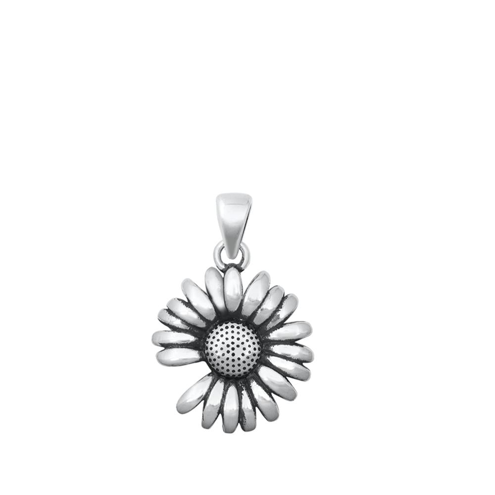 Sterling Silver Unique I Love You Daisy Flower Pendant Vintage Oxidized Charm