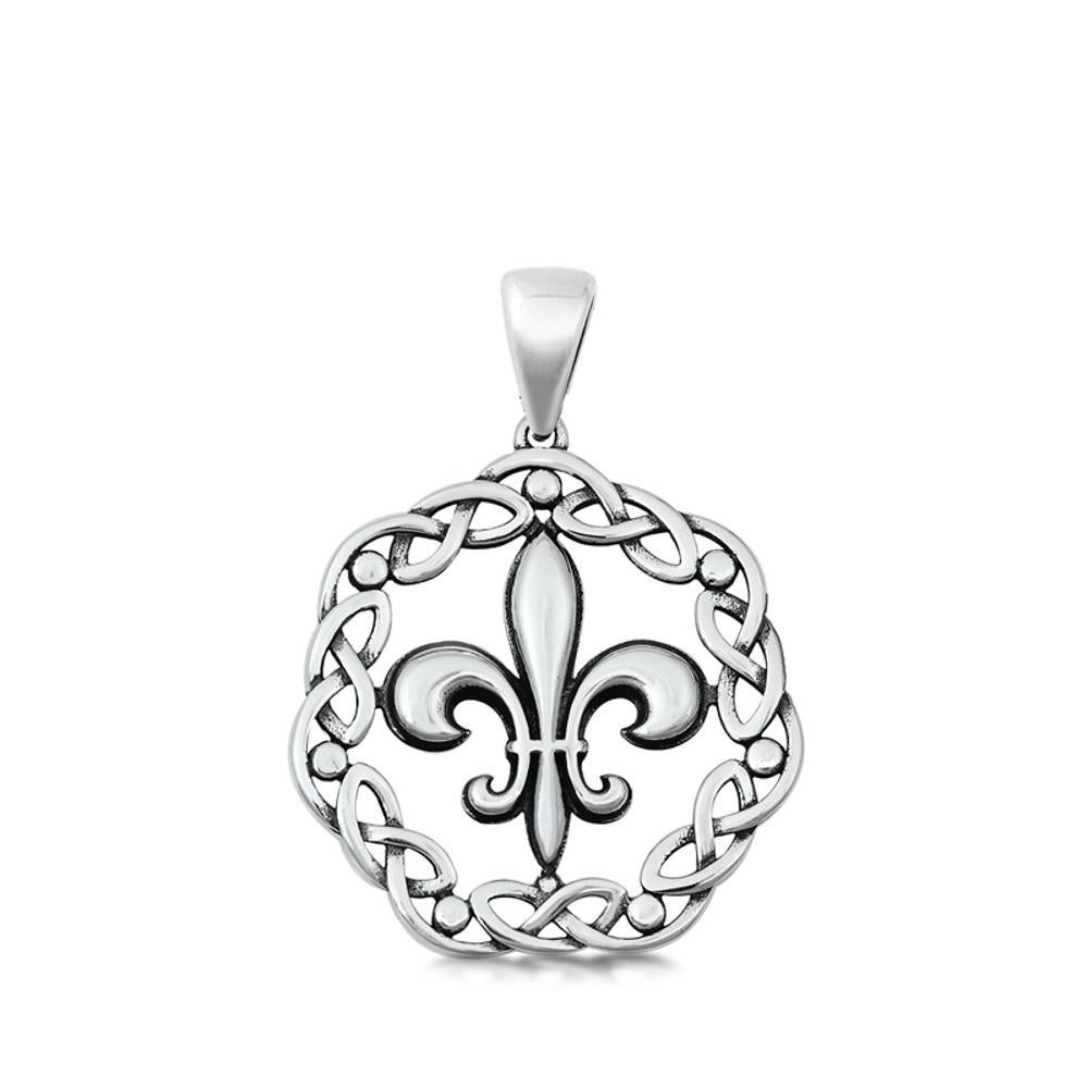 Sterling Silver Unique Fleur De Lis Pendant Celtic Knot Purity Chastity Charm