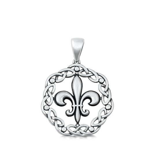 Sterling Silver Unique Fleur De Lis Pendant Celtic Knot Purity Chastity Charm