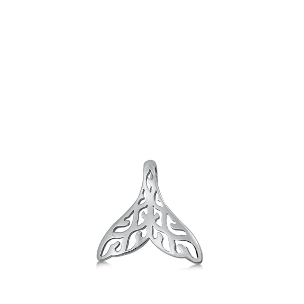 Sterling Silver Unique Filigree Whale Tail Pendant Ocean Nautical Beach Charm
