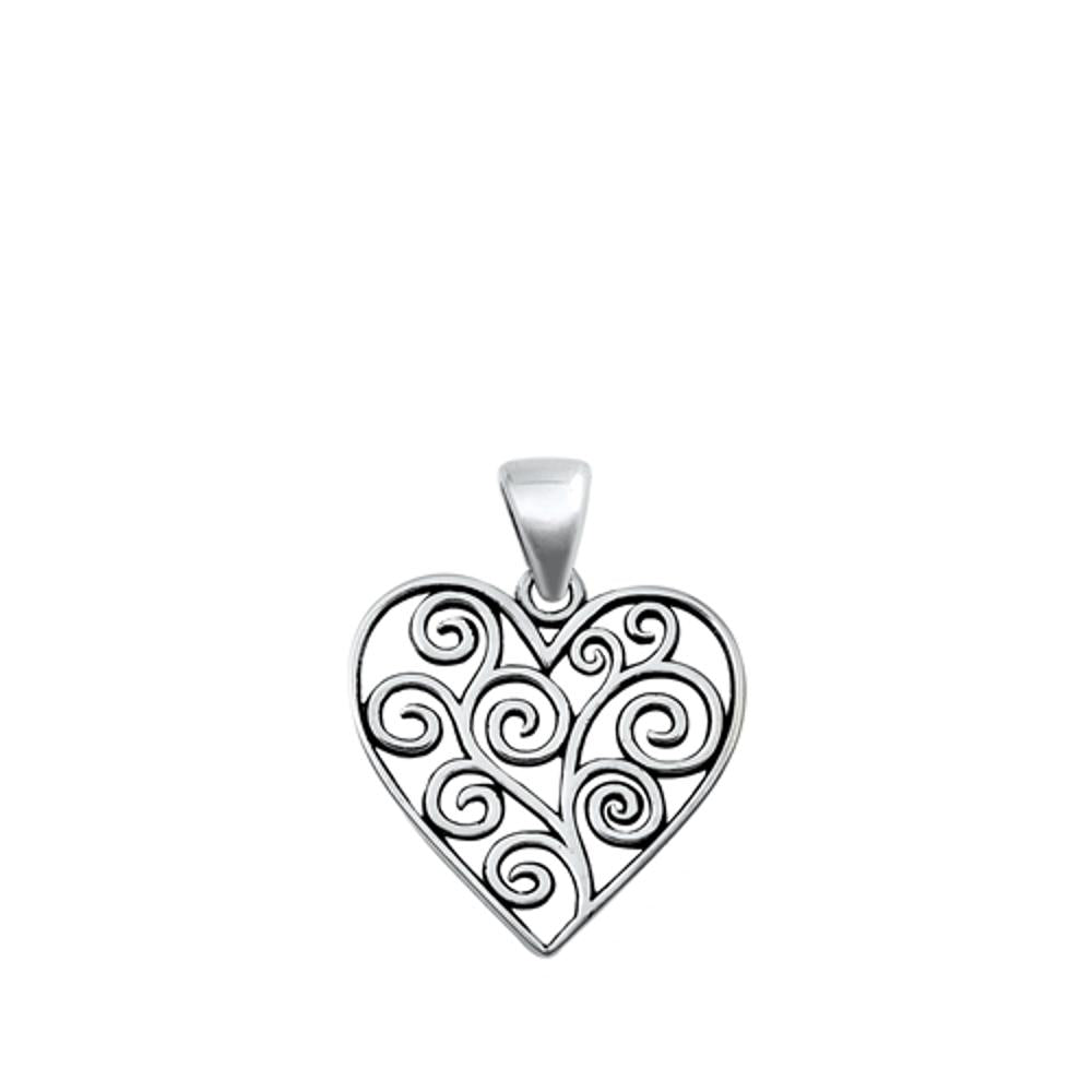 Sterling Silver Cute Filigree Heart Pendant Vintage Swirl Love Charm 925 New