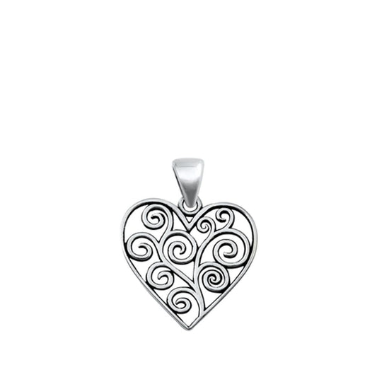 Sterling Silver Cute Filigree Heart Pendant Vintage Swirl Love Charm 925 New