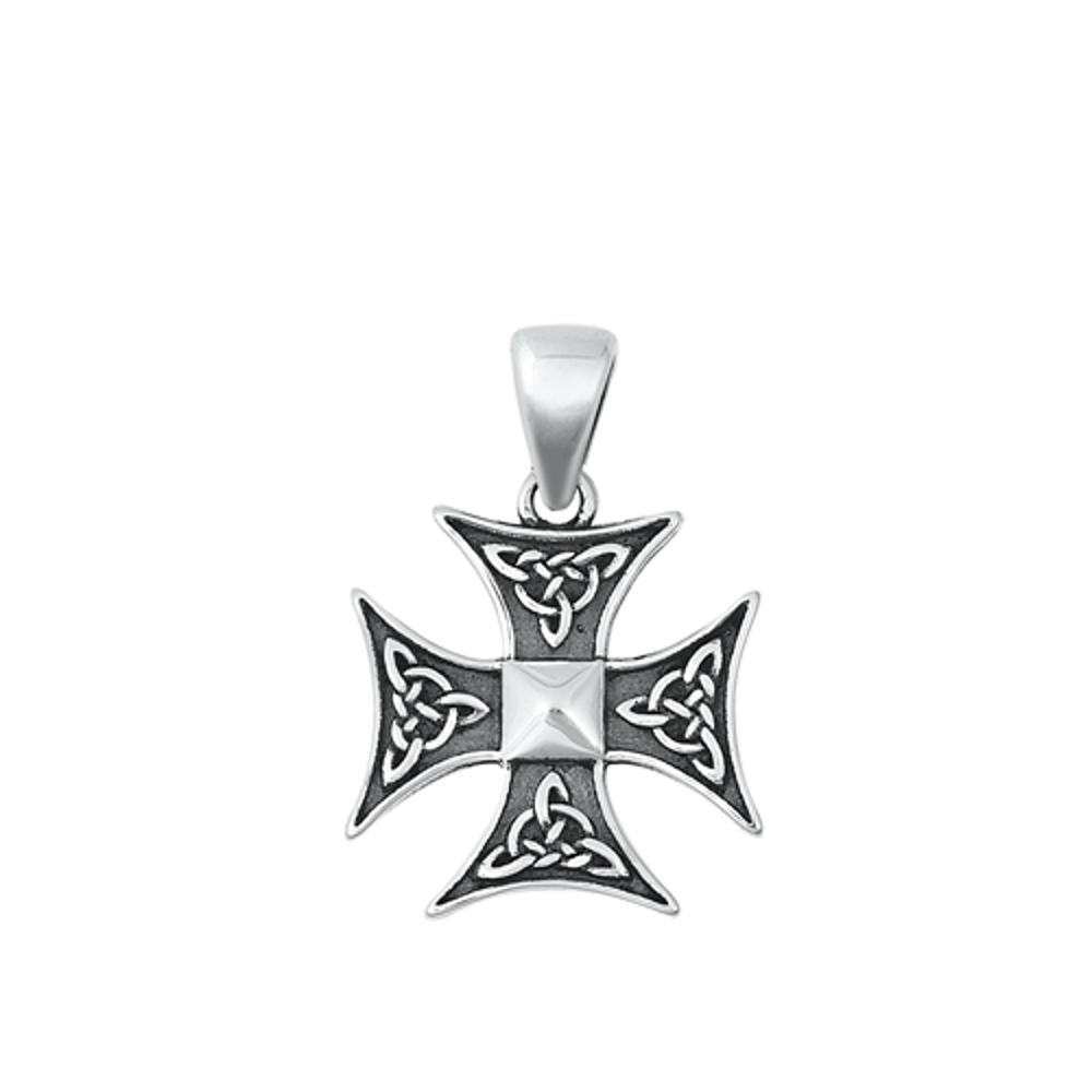 Sterling Silver Unique Celtic Knot Cross Pendant Oxidized Biker Charm 925 New