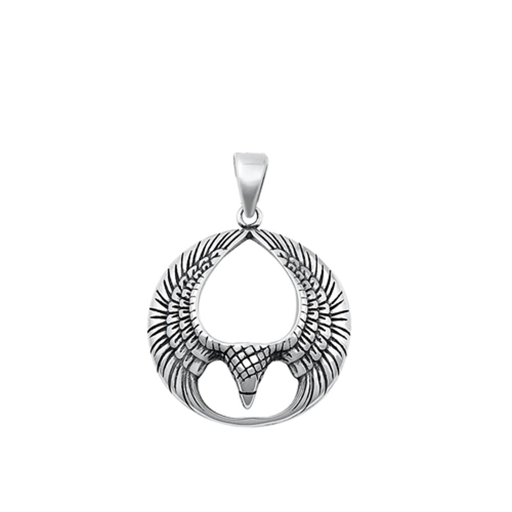 Sterling Silver Classic Eagle Medallion Pendant Oxidized Raptor Biker Charm