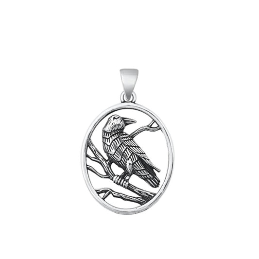 Sterling Silver Classic Bird Medallion Pendant Oxidized Wildlife Nature Charm