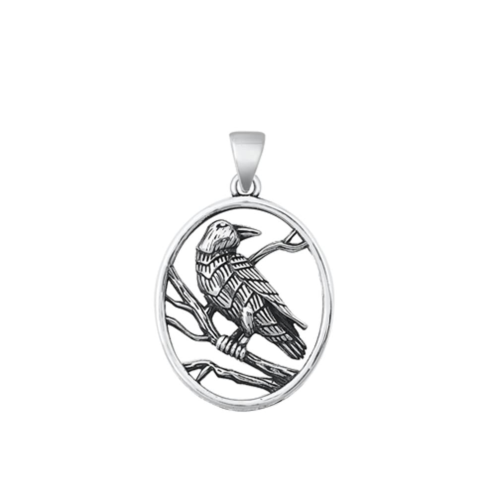 Sterling Silver Classic Bird Medallion Pendant Oxidized Wildlife Nature Charm