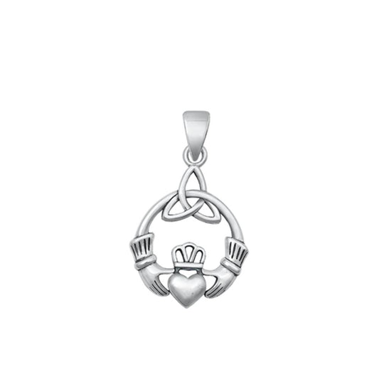 Sterling Silver Classic Claddagh & Triquetra Pendant Celtic Knot Charm .925 New