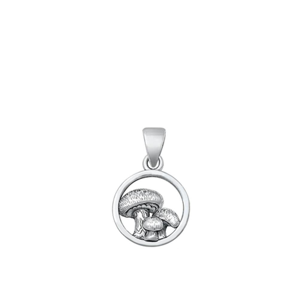 Sterling Silver Classic Mushrooms Pendant Toadstool Oxidized Charm .925 New