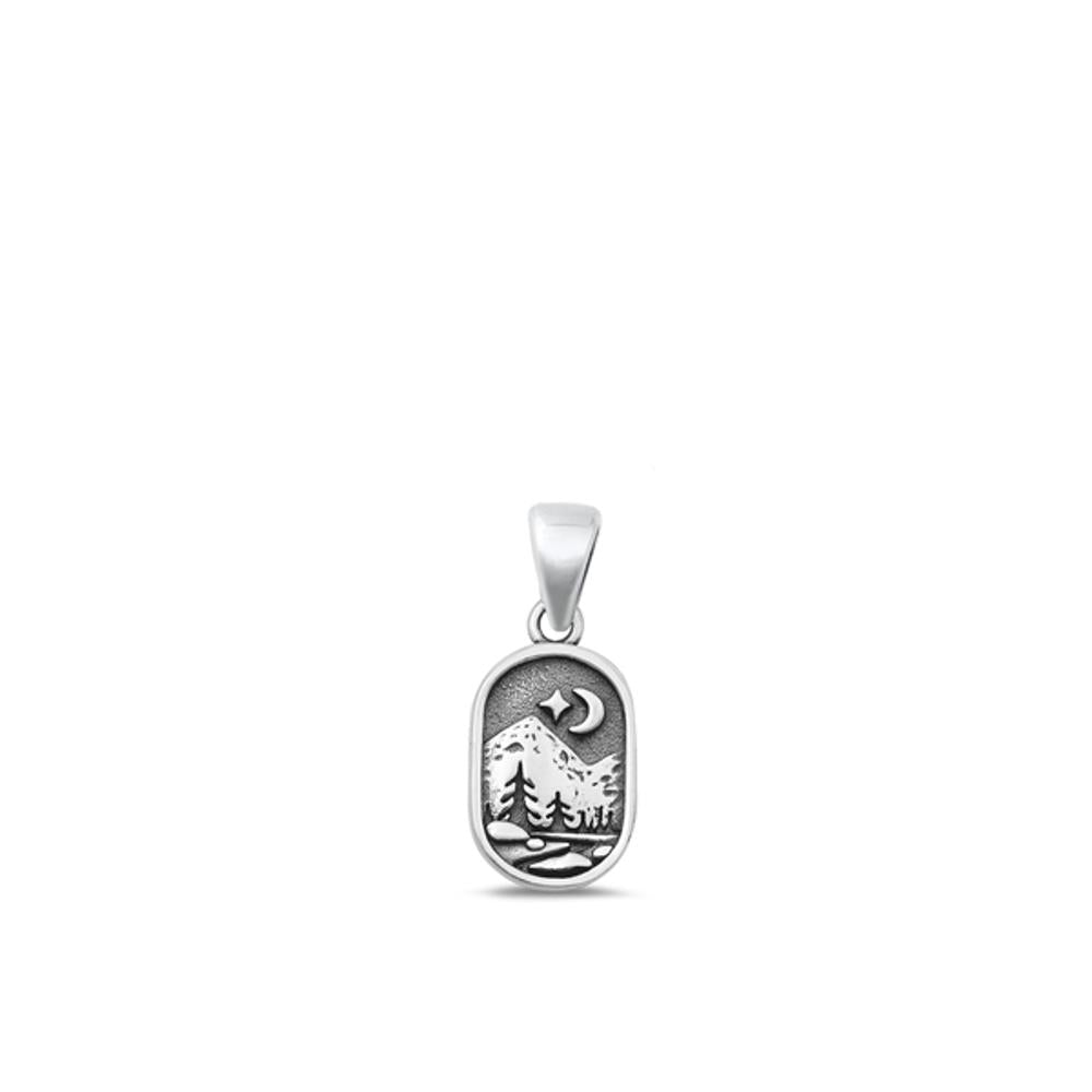 Sterling Silver Unique Nature Scene Pendant Outdoor Moon Peace Charm 925 New