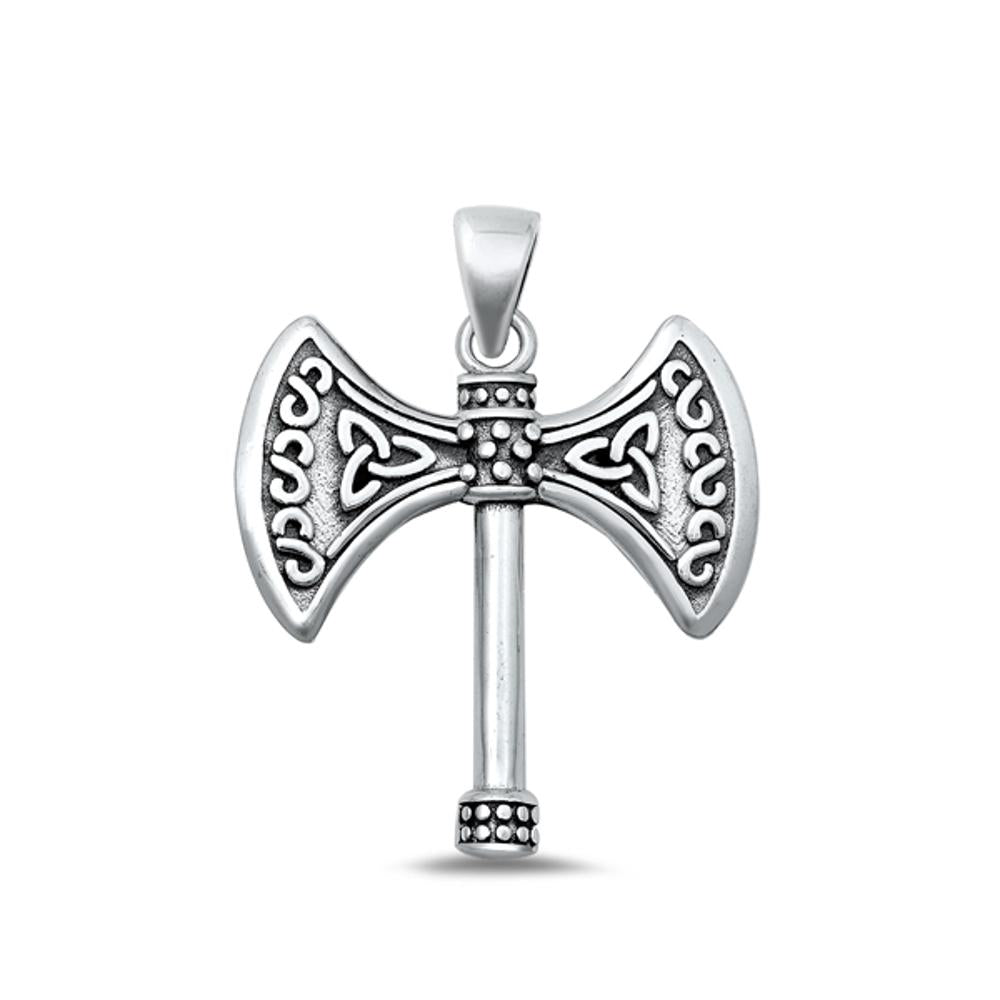 Sterling Silver High Polished Double Headed Celtic Axe Pendant Charm 925 New