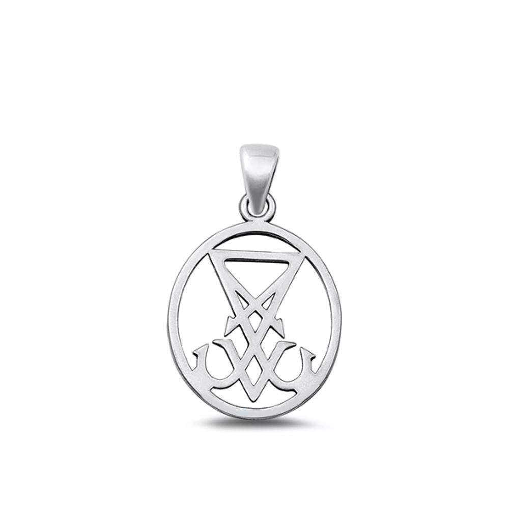 Sterling Silver Fashion Oxidized Outlined Lucifer Sigil Pendant .925 New Charm
