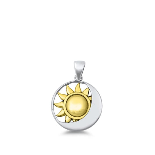 Sterling Silver Unique Gold-Tone Sun & Moon Pendant Harmony Day Night Charm 925