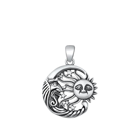 Sterling Silver Unique Moon Sun Pendant Magical Star Fantasy Charm 925 New