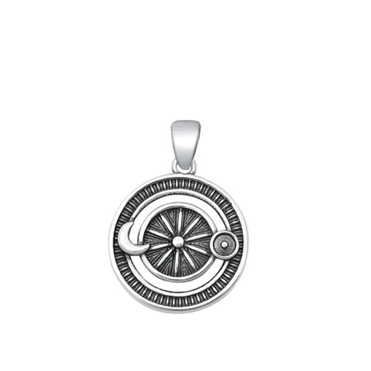 Sterling Silver Cute Astrology Wheel Pendant Moon Sun Medallion Charm 925 New