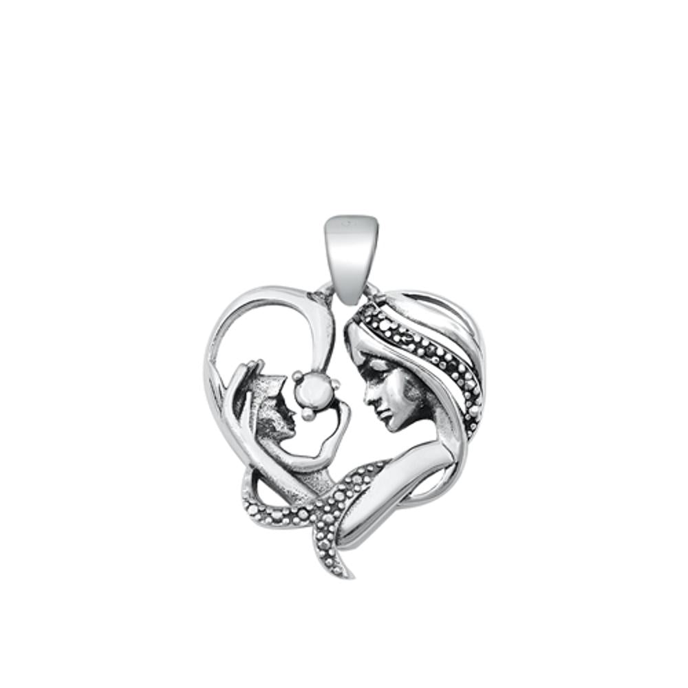Sterling Silver Classic Mother's Love Pendant Heart Cute Family Charm 925 New