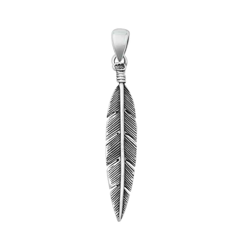 Sterling Silver Oxidized Feather Pendant Oxidized Fashion Charm .925 New