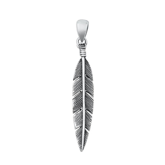 Sterling Silver Oxidized Feather Pendant Oxidized Fashion Charm .925 New