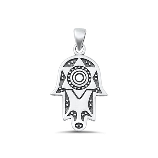 Sterling Silver Unique Oxidized Design Hamsa Pendant High Polished Charm 925 New