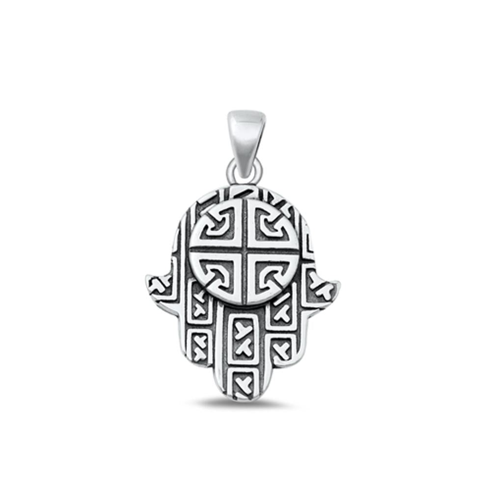 Sterling Silver Unique Oxidized High Polished Hamsa Pendant Charm 925 New
