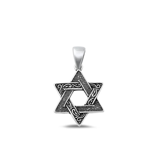Sterling Silver Classic Jewish Star of David Pendant Oxidized Charm .925 New