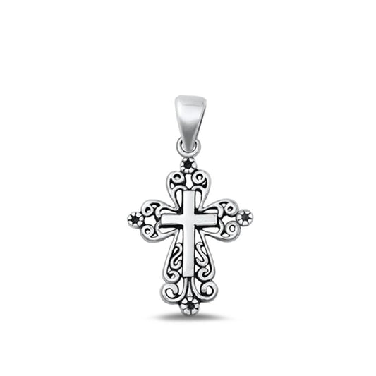 Sterling Silver Ornate Oxidized Cross Pendant Oxidized Christian Charm .925 New