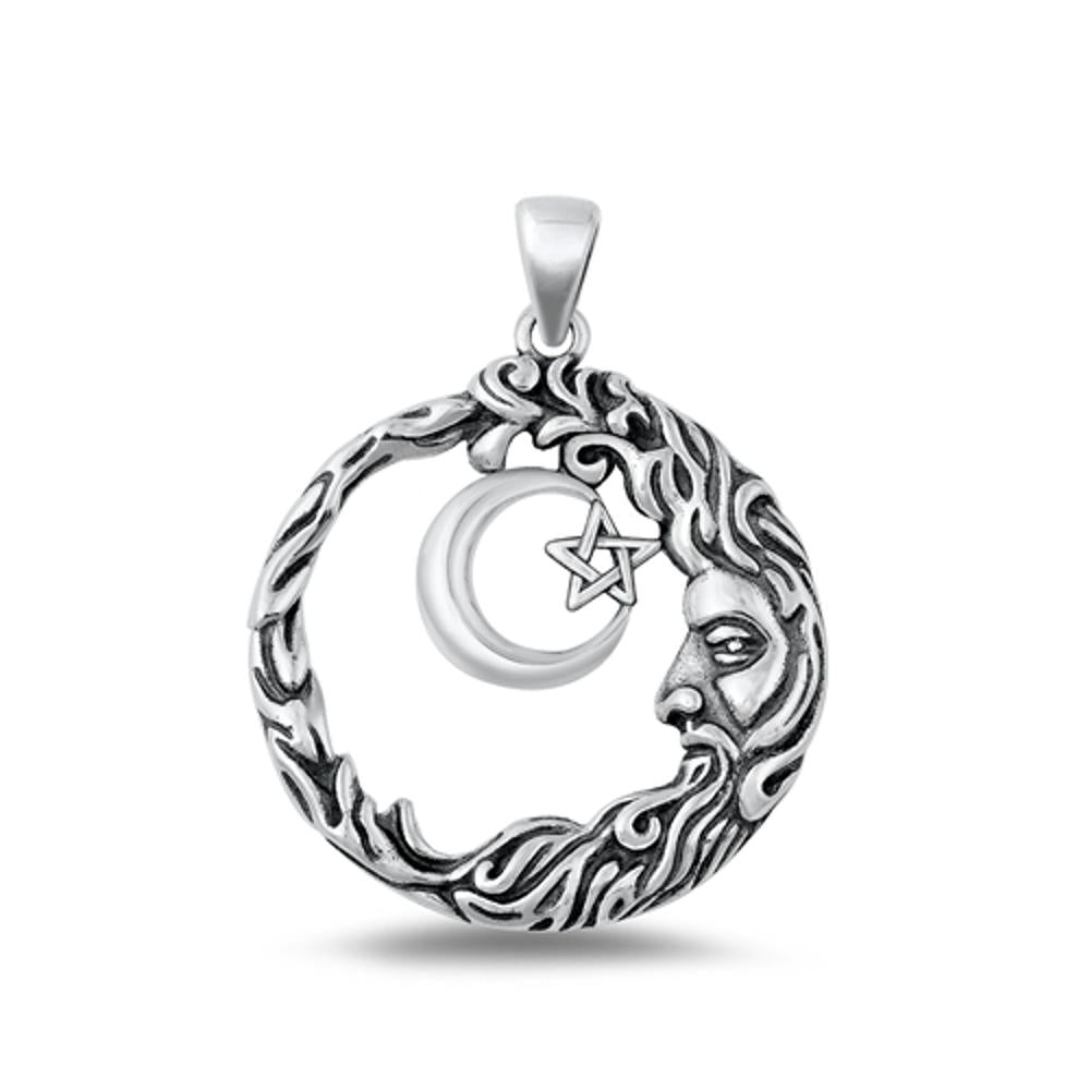 Sterling Silver Classic Pentagram Moon Pendant Oxidized Wicca Charm .925 New