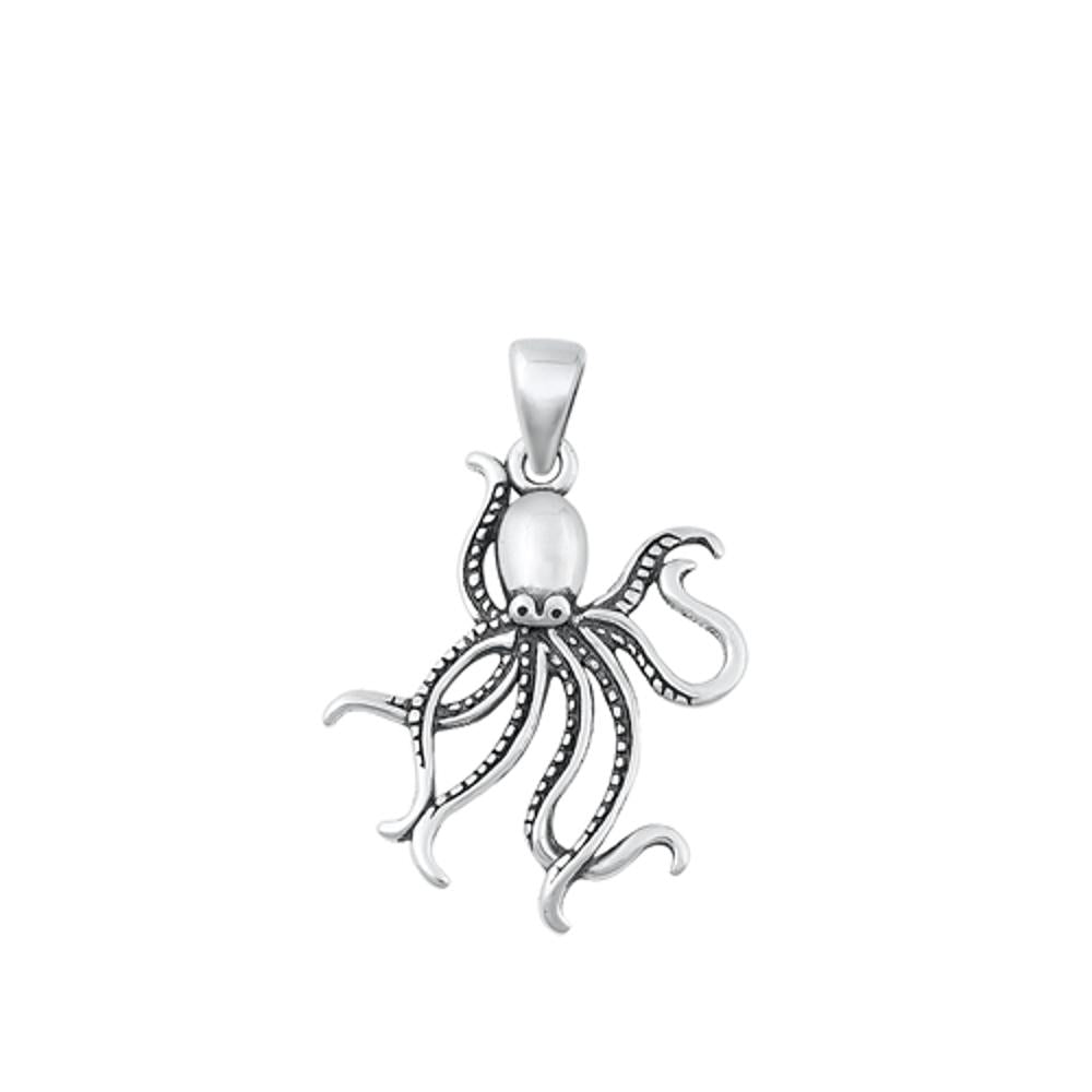 Sterling Silver Oxidized Octopus Long Tentacles Beach Pendant Charm .925 New