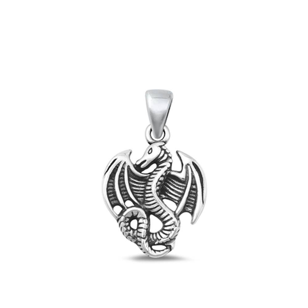 Sterling Silver Fashion Oxidized Fantasy Dragon Halloween Charm Pendant .925 New