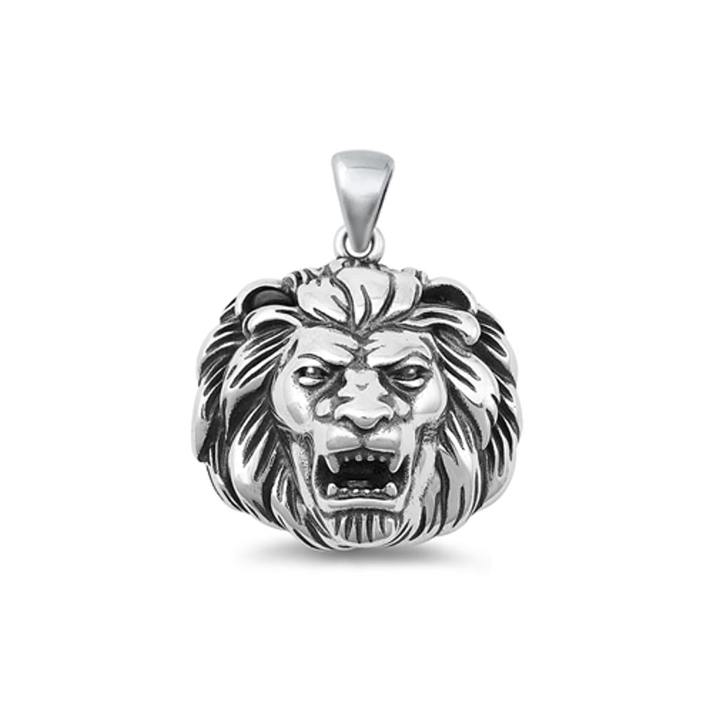 Sterling Silver Fashion Oxidized 3D Fierce Lion Head Charm Pendant .925 New
