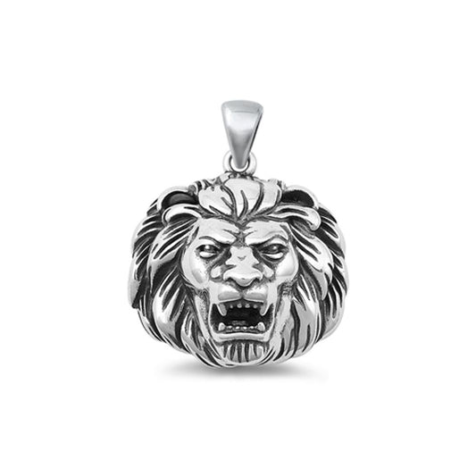 Sterling Silver Fashion Oxidized 3D Fierce Lion Head Charm Pendant .925 New