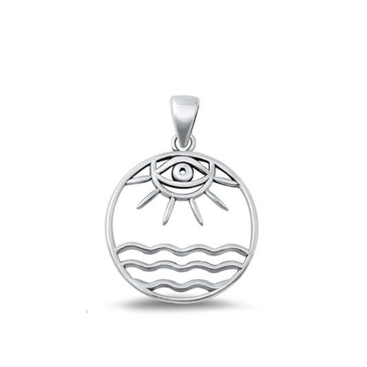 Sterling Silver Classic Evil Eye Sun Sea Pendant High Polished Charm .925 New