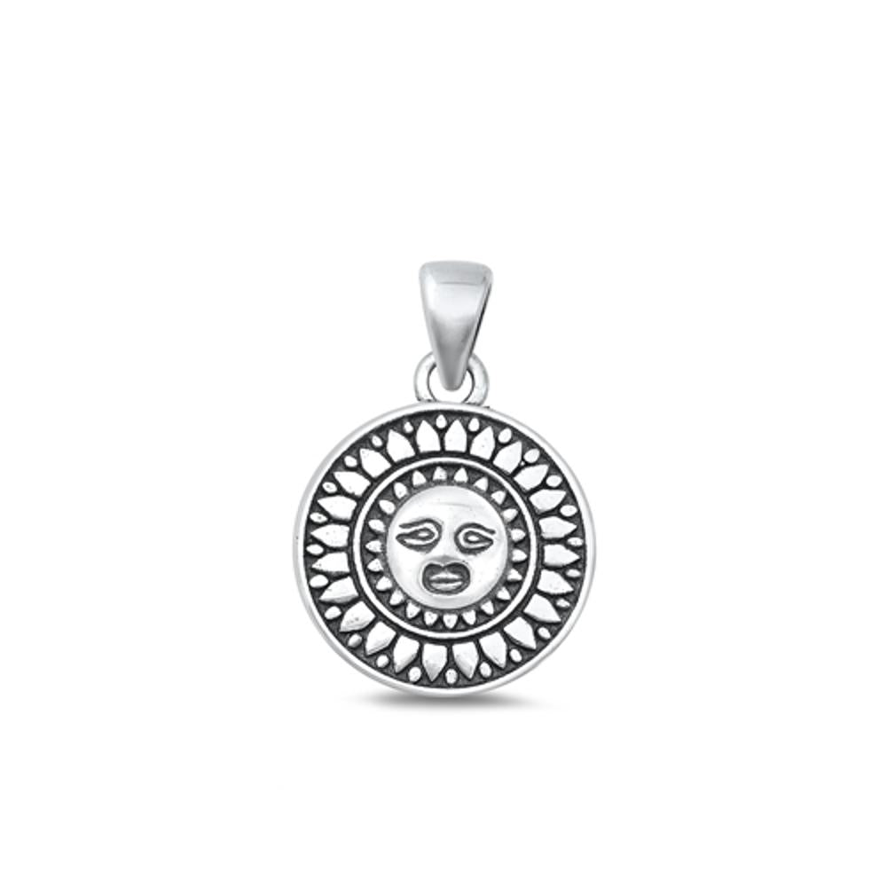 Sterling Silver Cute Sun Madallion Pendant Oxidized High Polished Charm .925 New
