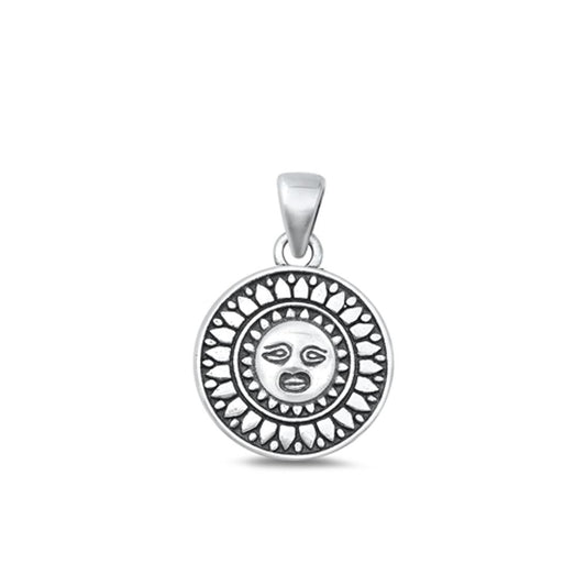 Sterling Silver Cute Sun Madallion Pendant Oxidized High Polished Charm .925 New
