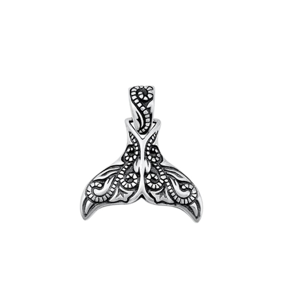 Sterling Silver Beautiful Ornate Whale Tail Pendant Oxidized Charm .925 New