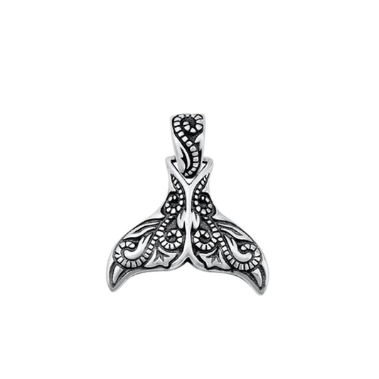 Sterling Silver Beautiful Ornate Whale Tail Pendant Oxidized Charm .925 New