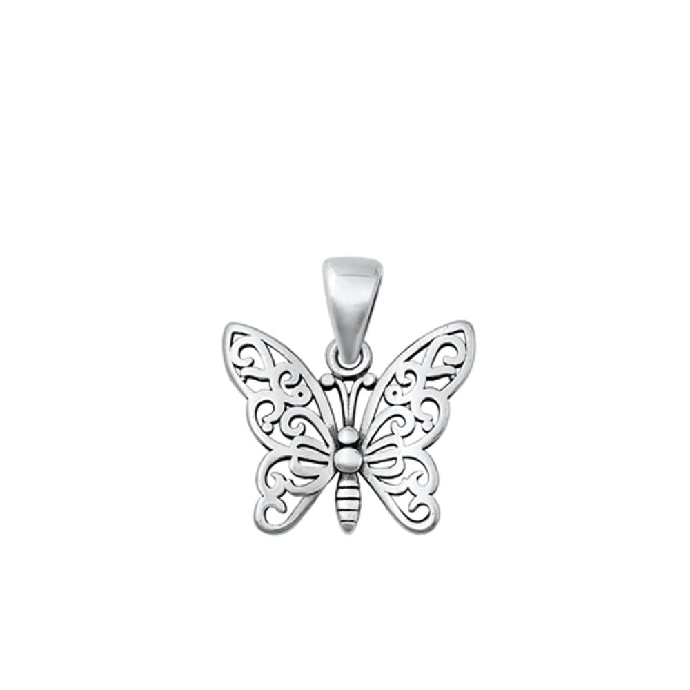 Sterling Silver Classic Butterfly Pendant High Polished Fashion Charm .925 New