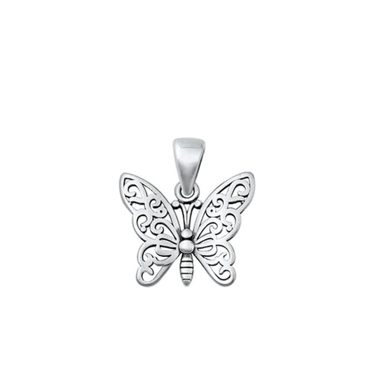 Sterling Silver Classic Butterfly Pendant High Polished Fashion Charm .925 New
