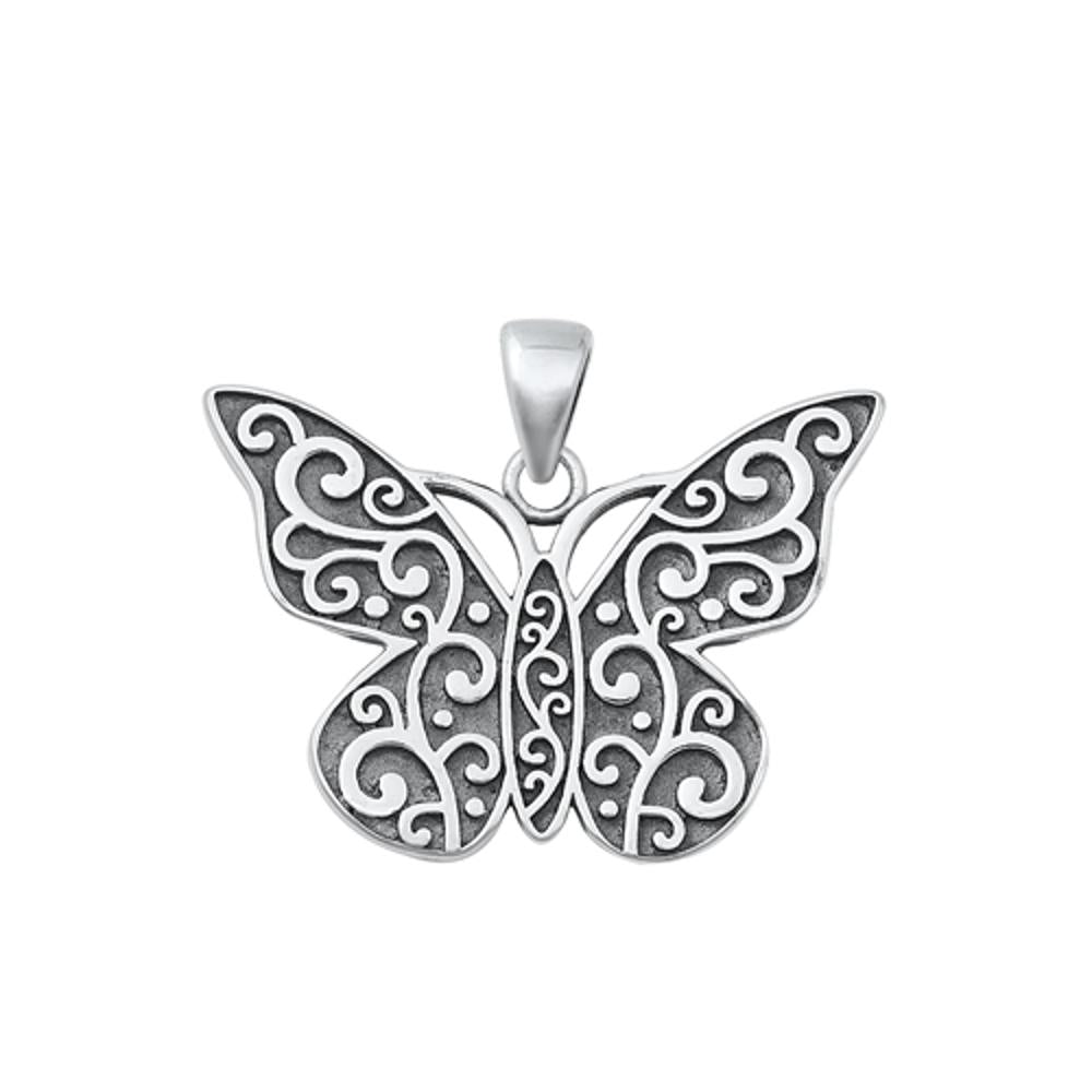 Sterling Silver Cute Oxidized Butterfly Pendant High Polished Charm .925 New