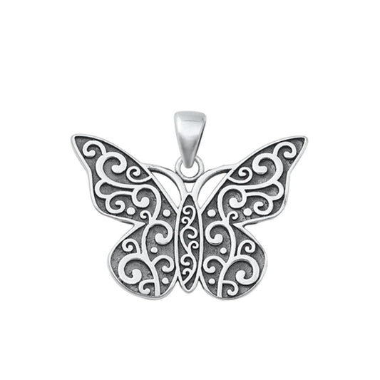 Sterling Silver Cute Oxidized Butterfly Pendant High Polished Charm .925 New