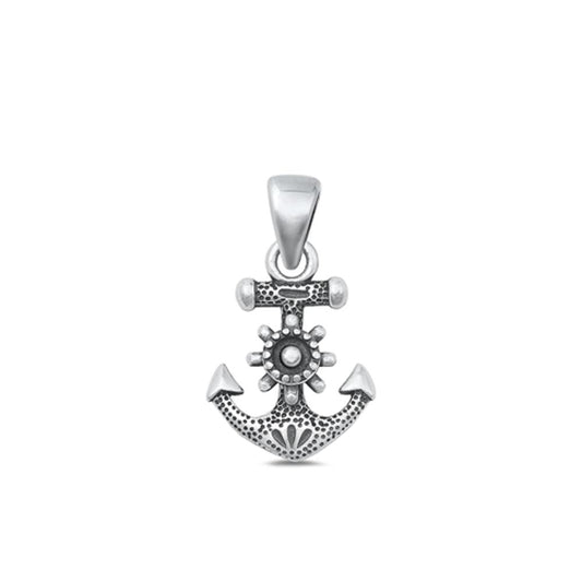 Sterling Silver Oxidized Anchor & Helm Pendant Captain's Wheel Charm .925 New
