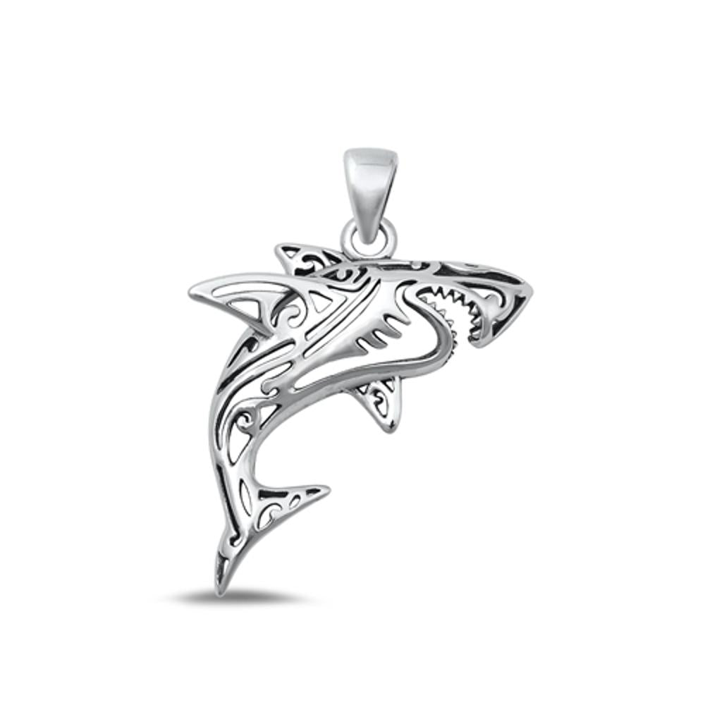 Sterling Silver Oxidized Filigree Shark Ocean Pendant .925 New Surfer Charm
