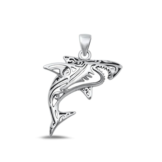 Sterling Silver Oxidized Filigree Shark Ocean Pendant .925 New Surfer Charm