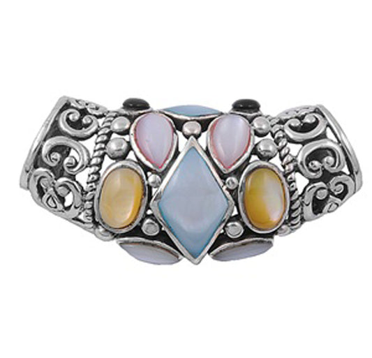 Bali Slide Pendant Simulated Mother of Pearl .925 Sterling Silver Swirl Charm