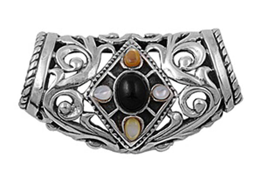 Cutout Filigree Slide Pendant Black Simulated Onyx .925 Sterling Silver Charm