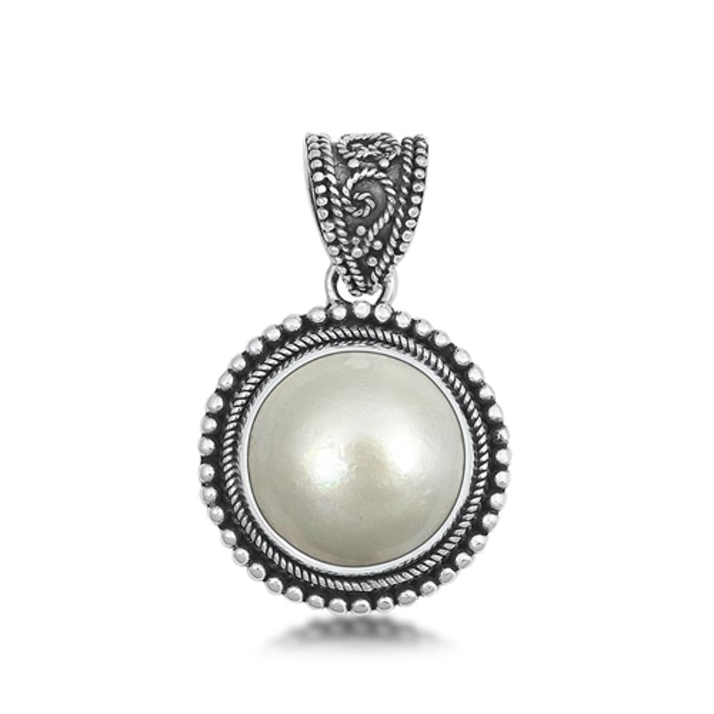 Sterling Silver Classic Freshwater Pearl Bali Pendant Ornate Fashion Charm 925