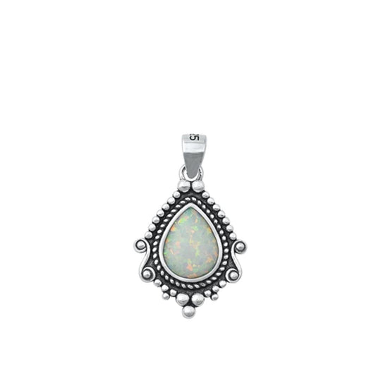 Sterling Silver Victorian Bali White Synthetic Opal Pendant Vintage Charm 925